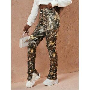 Women Knitted High Waisted Printed Leggings, Casual Daily Wear